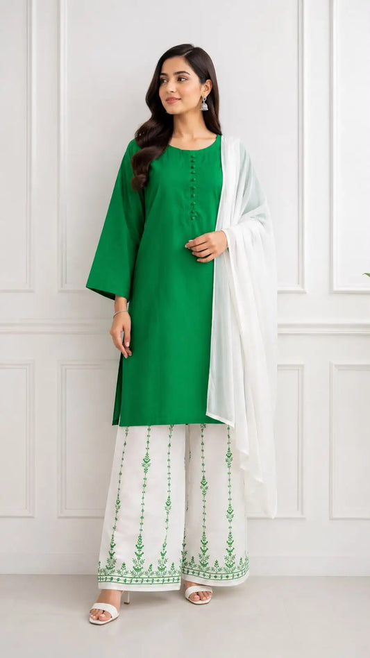 3 Pcs Women's Stitched Cotton Embroidered Suit