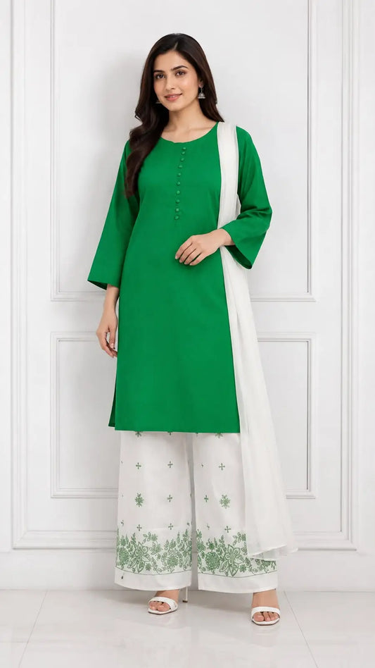 3 Pcs Women's Stitched Cotton Embroidered Suit