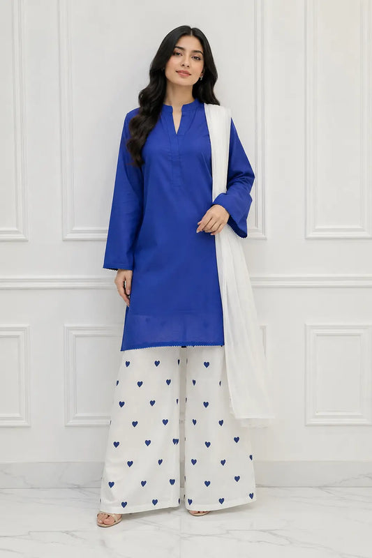 3 Pcs Women's Stitched Cotton Printed Suit viral Heart Printed