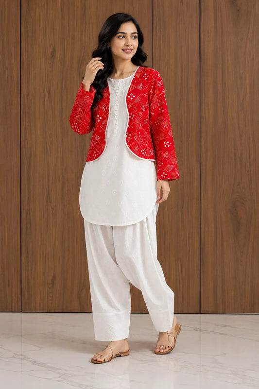 Markaz verified seller MZ2381200411MBASWE   Save· 9 3 Pcs Women's Stitched Cotton Printed Shirt And Trouser with Chungi printed Koti