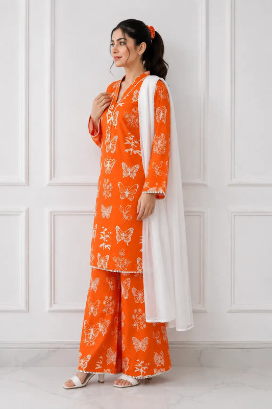 4Pcs Women's Stitched Linen Printed Suit with FREE scrunchie