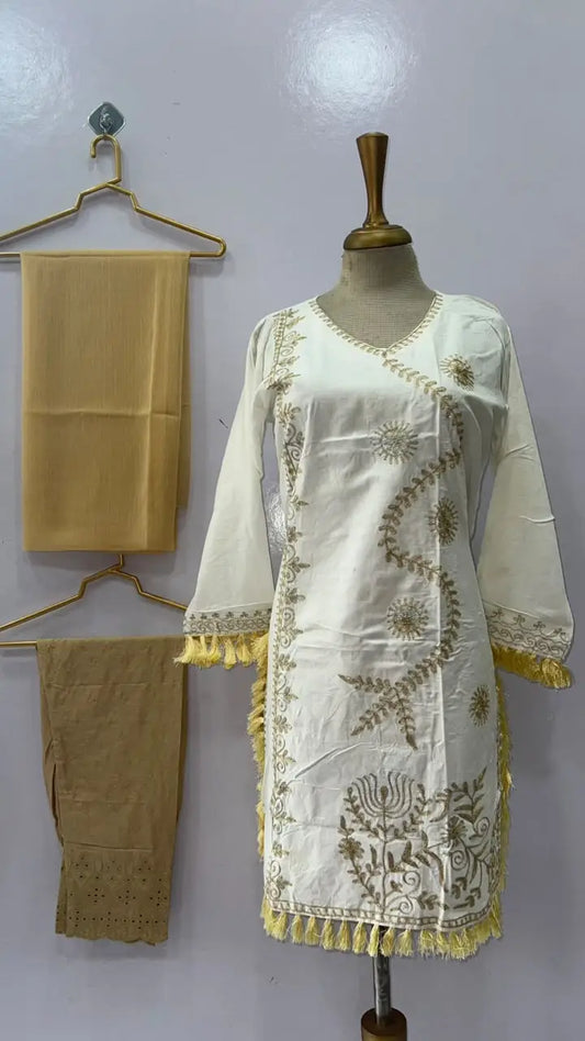 3 Pcs Women's Stitched Linen Hand Embroidered Suit 10 in stock