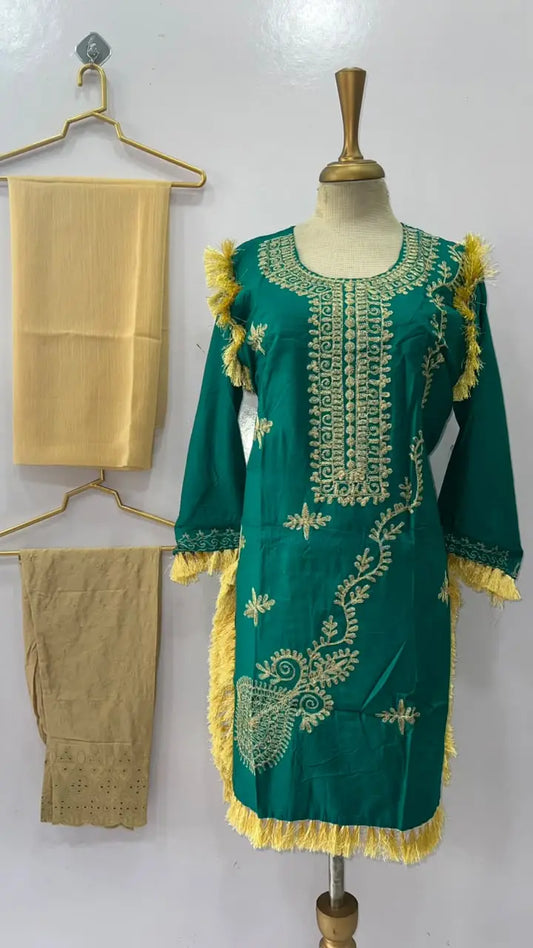 3 Pcs Women's Stitched Linen Hand Embroidered Suit