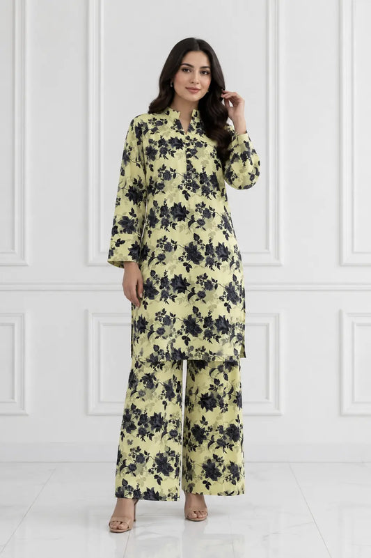 2 Pcs Women's Stitched winter Cotton Printed Long Shirt And Trouser