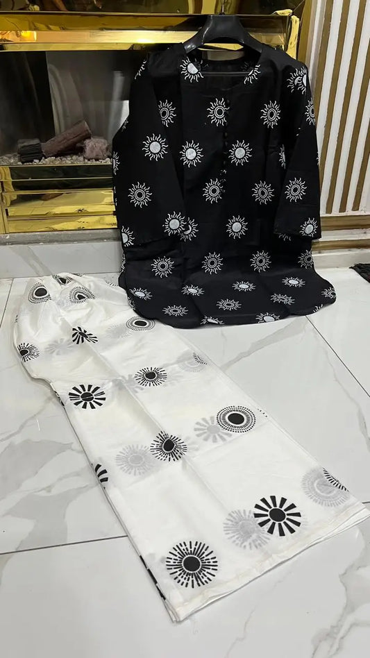 2 Pcs Women's Stitched Cotton Lawn Printed Co-Ord Set Sooraj Print