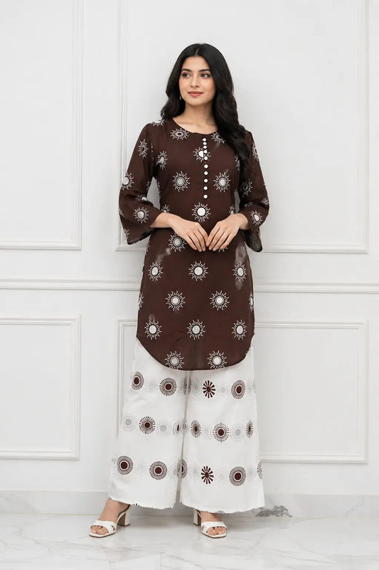 2 Pcs Women's Stitched Cotton Lawn Printed Co-Ord Set Sooraj Print