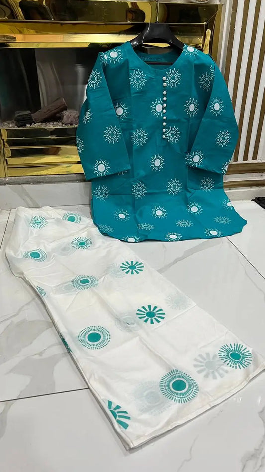 2 Pcs Women's Stitched Cotton Lawn Printed Co-Ord Set Sooraj Print
