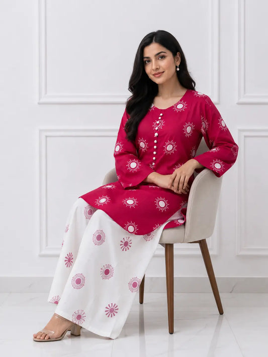2 Pcs Women's Stitched Cotton Lawn Printed Co-Ord Set Sooraj Print 10 in stock