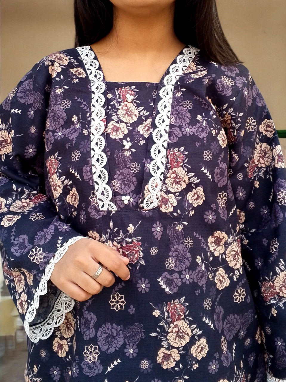 Winter Cotton 2-Piece Stitched Set with Elegant Lace Detailing – Long Length Outfit 02