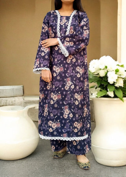 Winter Cotton 2-Piece Stitched Set with Elegant Lace Detailing – Long Length Outfit 02