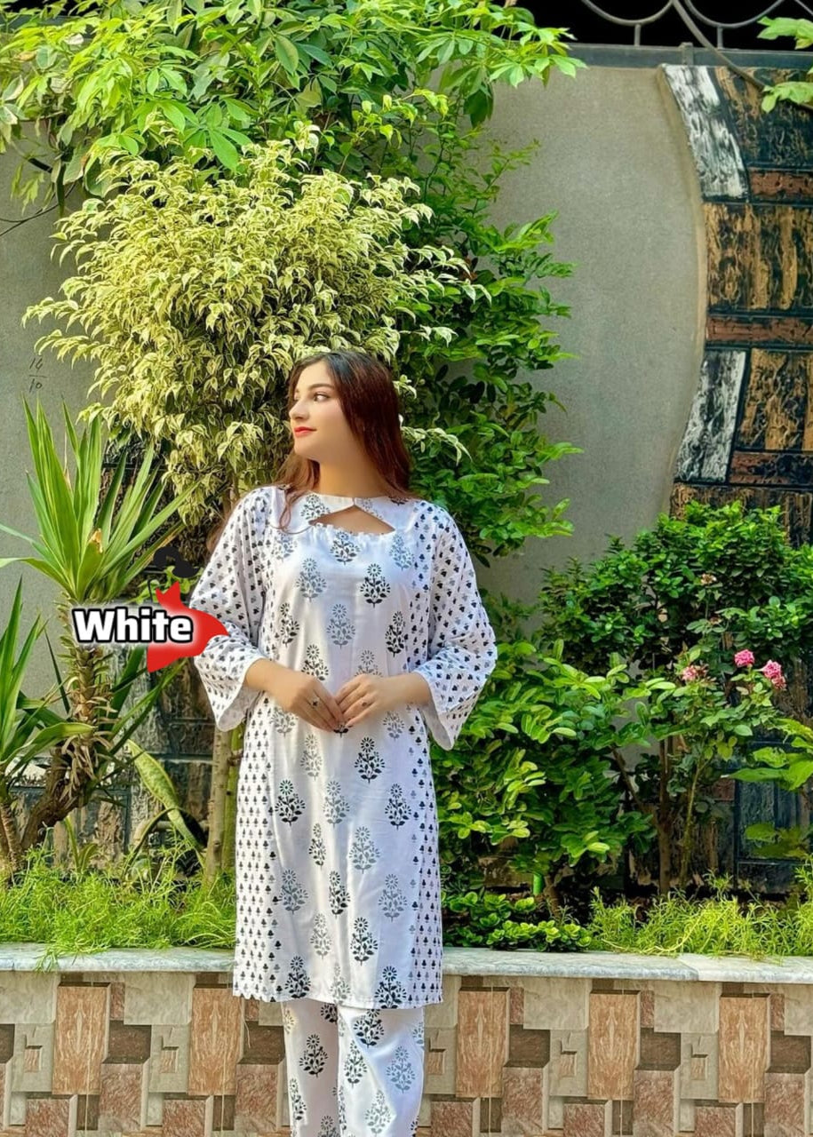 Elegant Summer Linen Bangoli Design 2-Piece set offer Price 1299 (White)