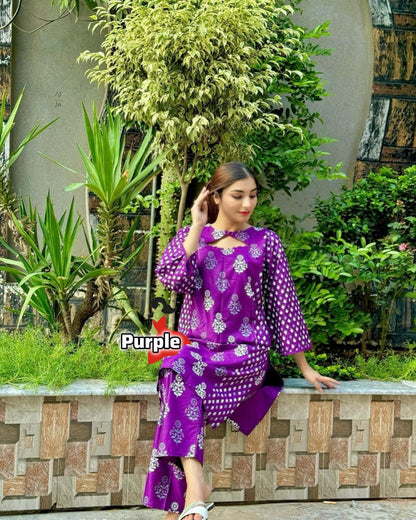 Elegant Summer Linen Bangoli Design 2-Piece set offer Price 1299 (Purple)