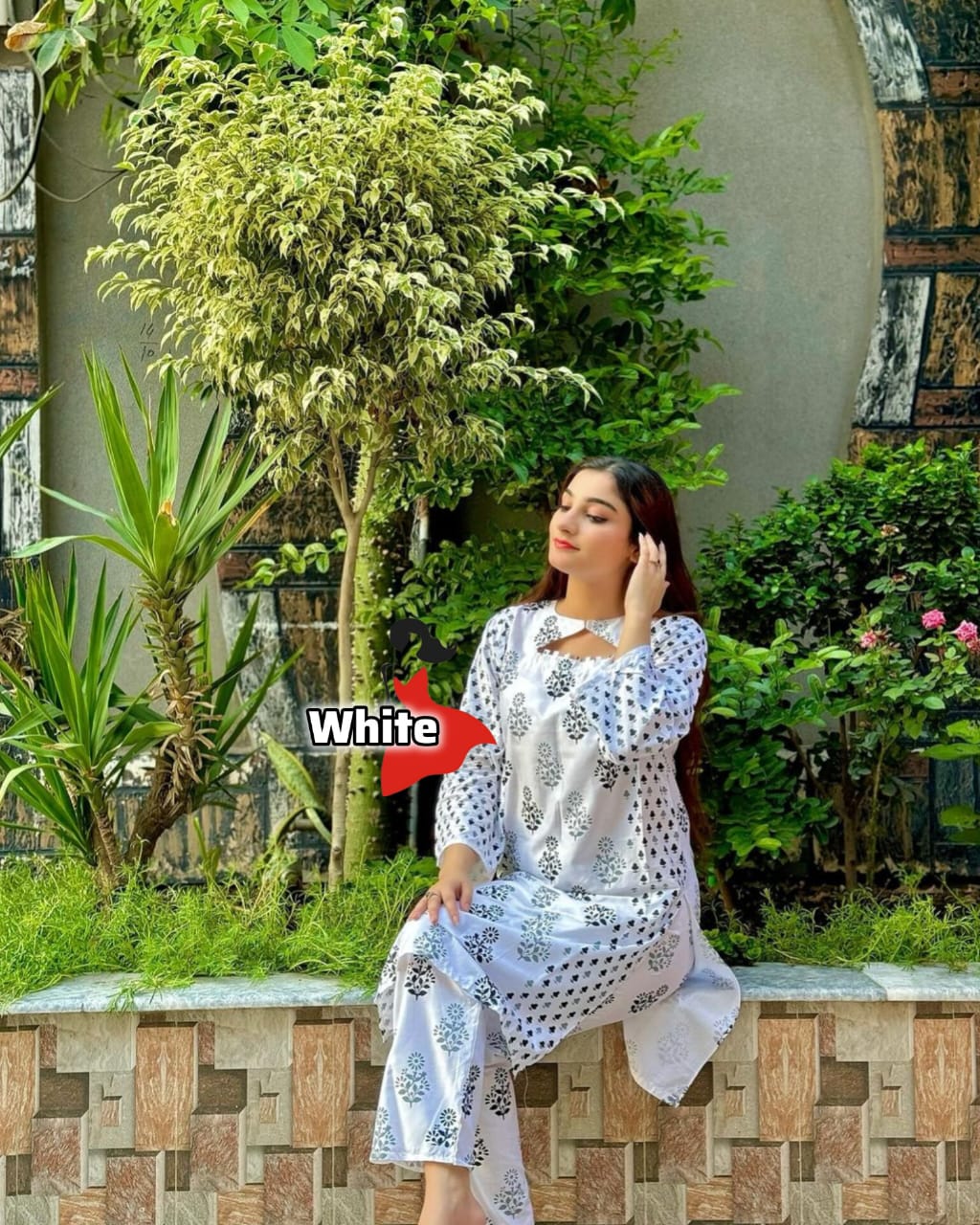 Elegant Summer Linen Bangoli Design 2-Piece set offer Price 1299 (White)