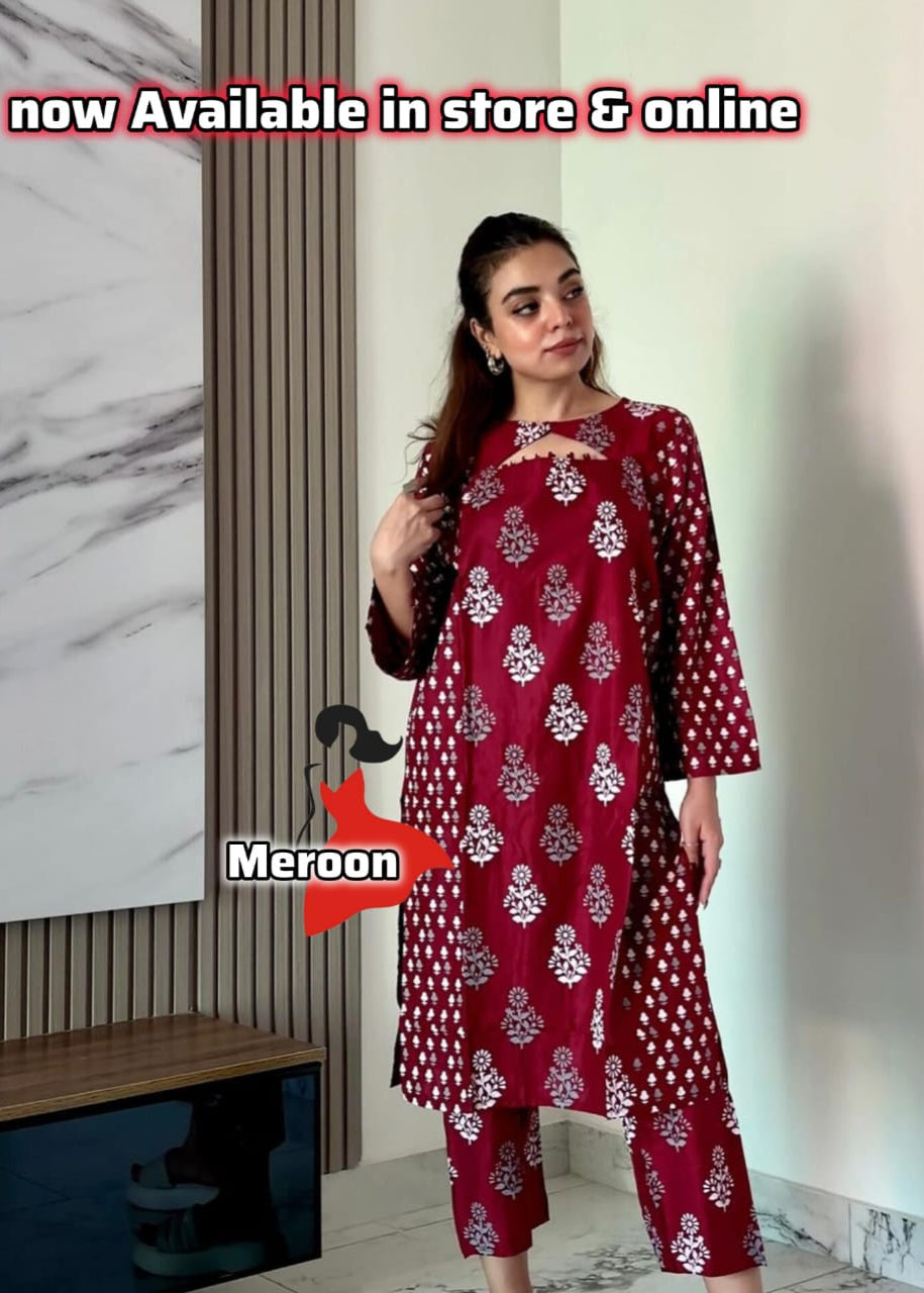 Elegant Summer Linen Bangoli Design 2-Piece set offer Price 1299 (Mehroon)