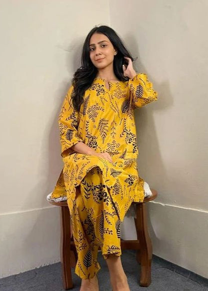 Petal Design Summer Linen Suit – Trendy & Lightweight,  1390 with free delivery (Musturd)