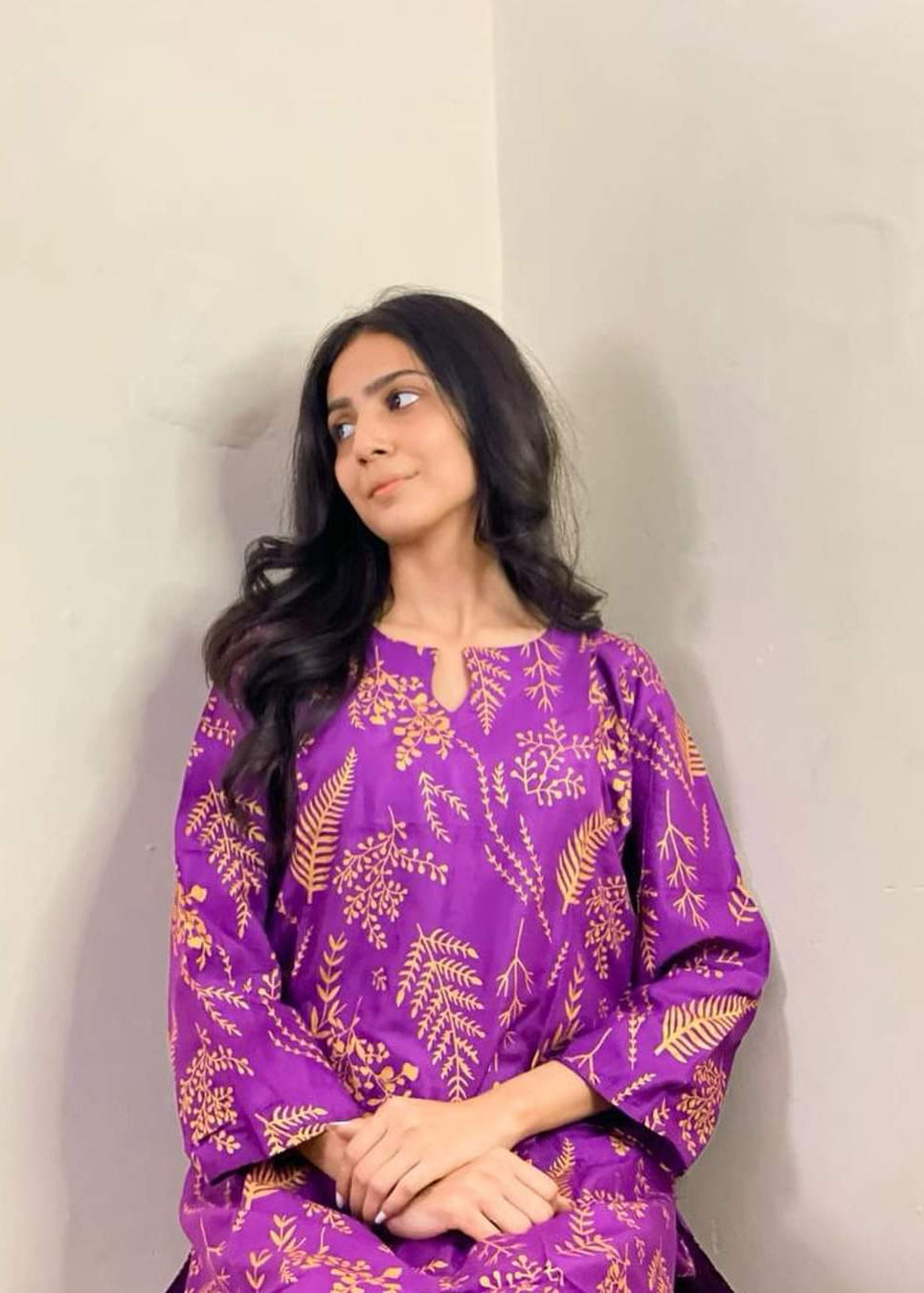 Petal Design Summer Linen Suit – Trendy & Lightweight,  1390 with free delivery (Purple)