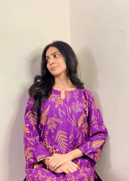 Petal Design Summer Linen Suit – Trendy & Lightweight,  1390 with free delivery (Purple)