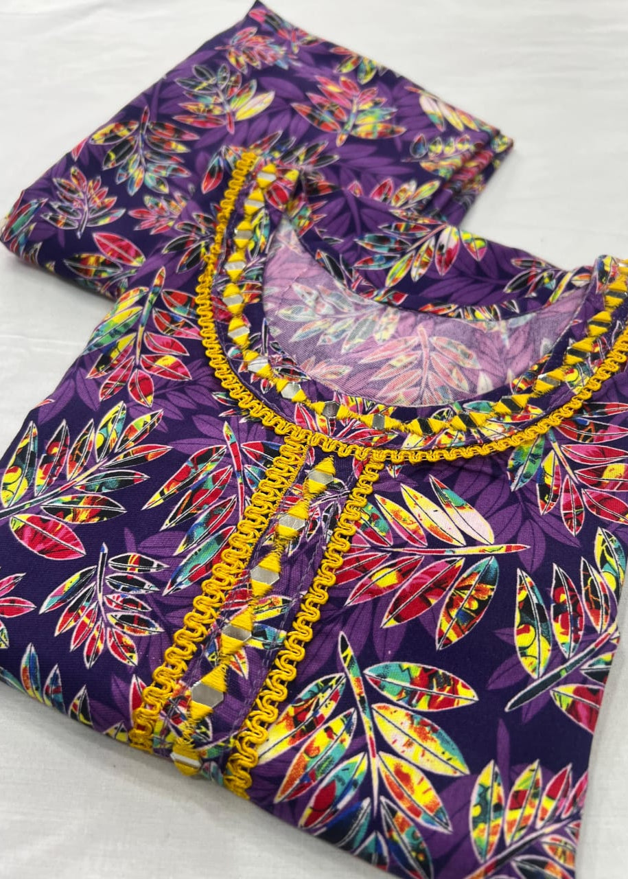 Graceful Cotton Stitched 2-Piece Dress with Mirror Work - Chic & Trendy
