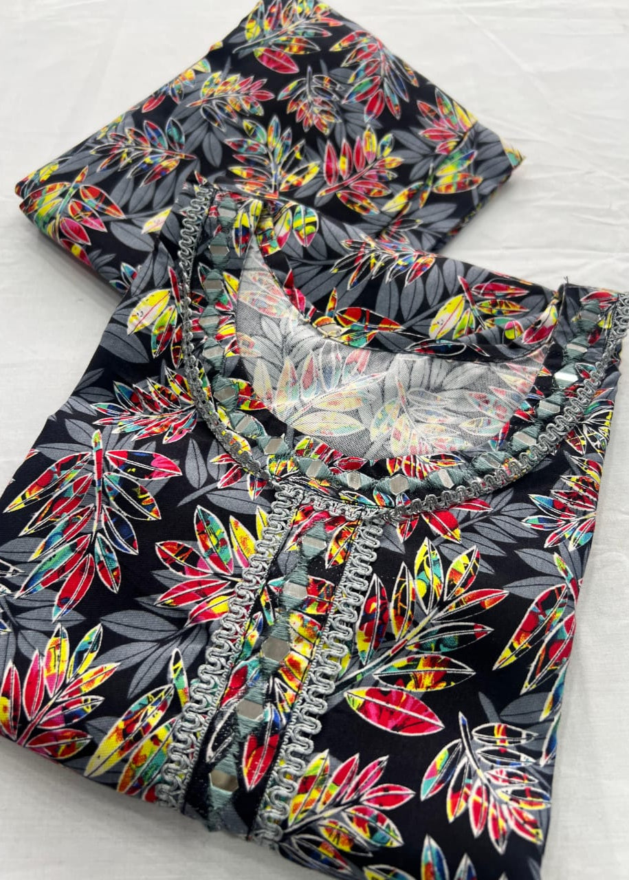 Graceful Cotton Stitched 2-Piece Dress with Mirror Work - Chic & Trendy 02