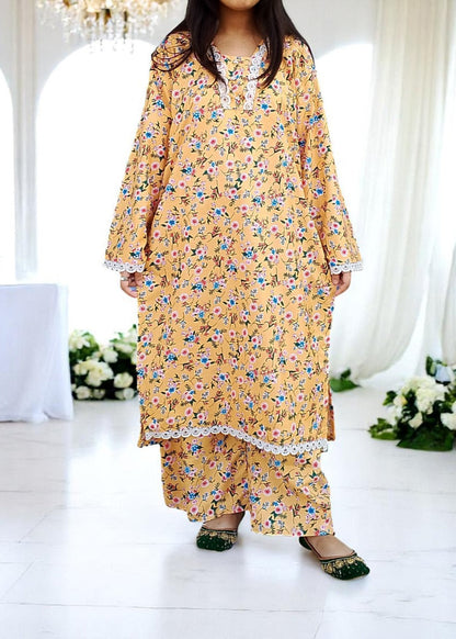 Cotton 2-Piece Stitched Set with Elegant Lace Detailing – Long Length Outfit