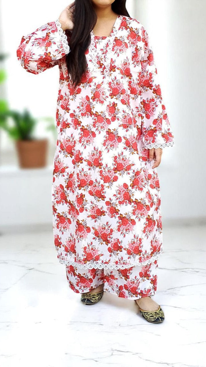 Cotton 2-Piece Stitched Set with Elegant Lace Detailing – Long Length Outfit (18)