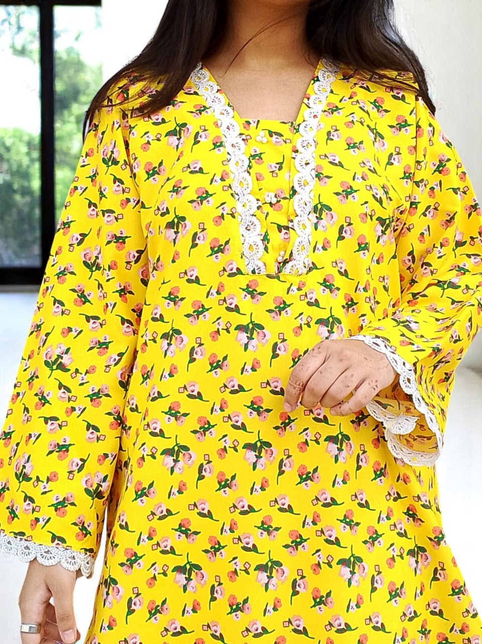 Cotton 2-Piece Stitched Set with Elegant Lace Detailing – Long Length Outfit