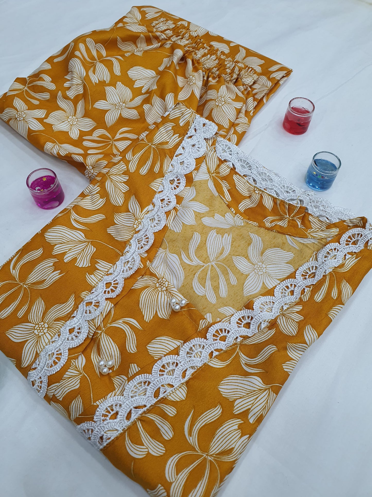 Cotton 2-Piece Stitched Set with Elegant Lace Detailing – Long Length Outfit