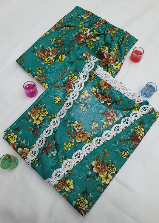 Cotton 2-Piece Stitched Set with Elegant Lace Detailing – Long Length Outfit