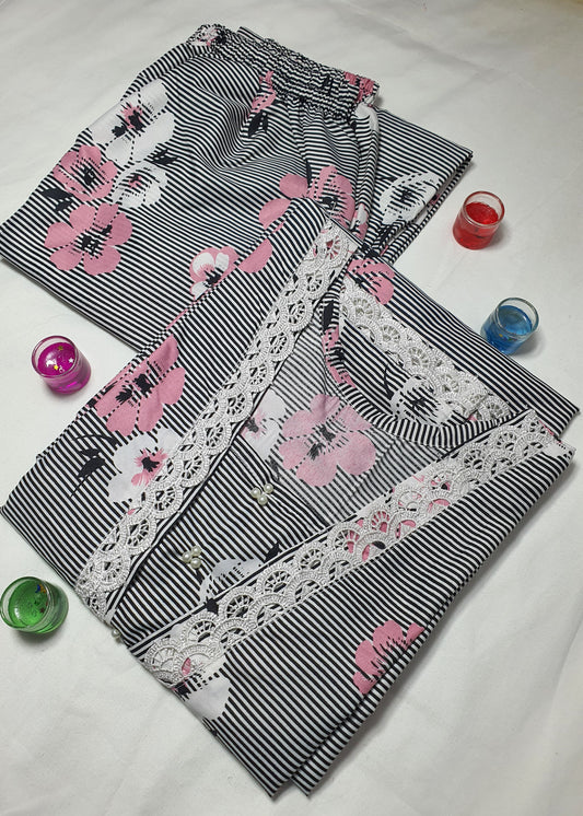 Cotton 2-Piece Stitched Set with Elegant Lace Detailing – Long Length Outfit