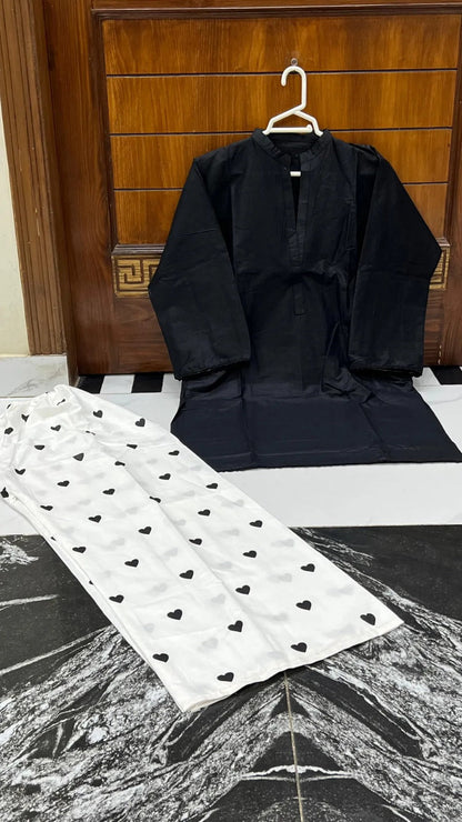 2PC Lawn Cotton Steam Printed Viral Heart Printed (Black)