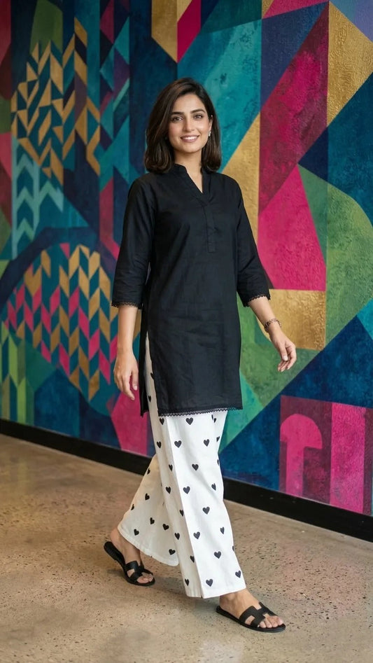 2PC Lawn Cotton Steam Printed Viral Heart Printed (Black)