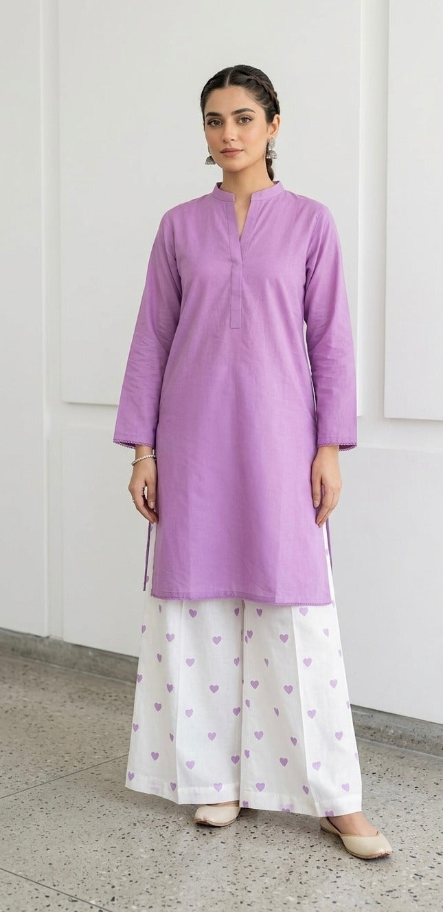 2PC Lawn Cotton Steam Printed Viral Heart Printed (Indigo)