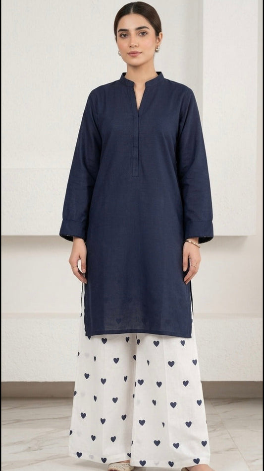 2PC Lawn Cotton Steam Printed Viral Heart Printed (Navy Blue)