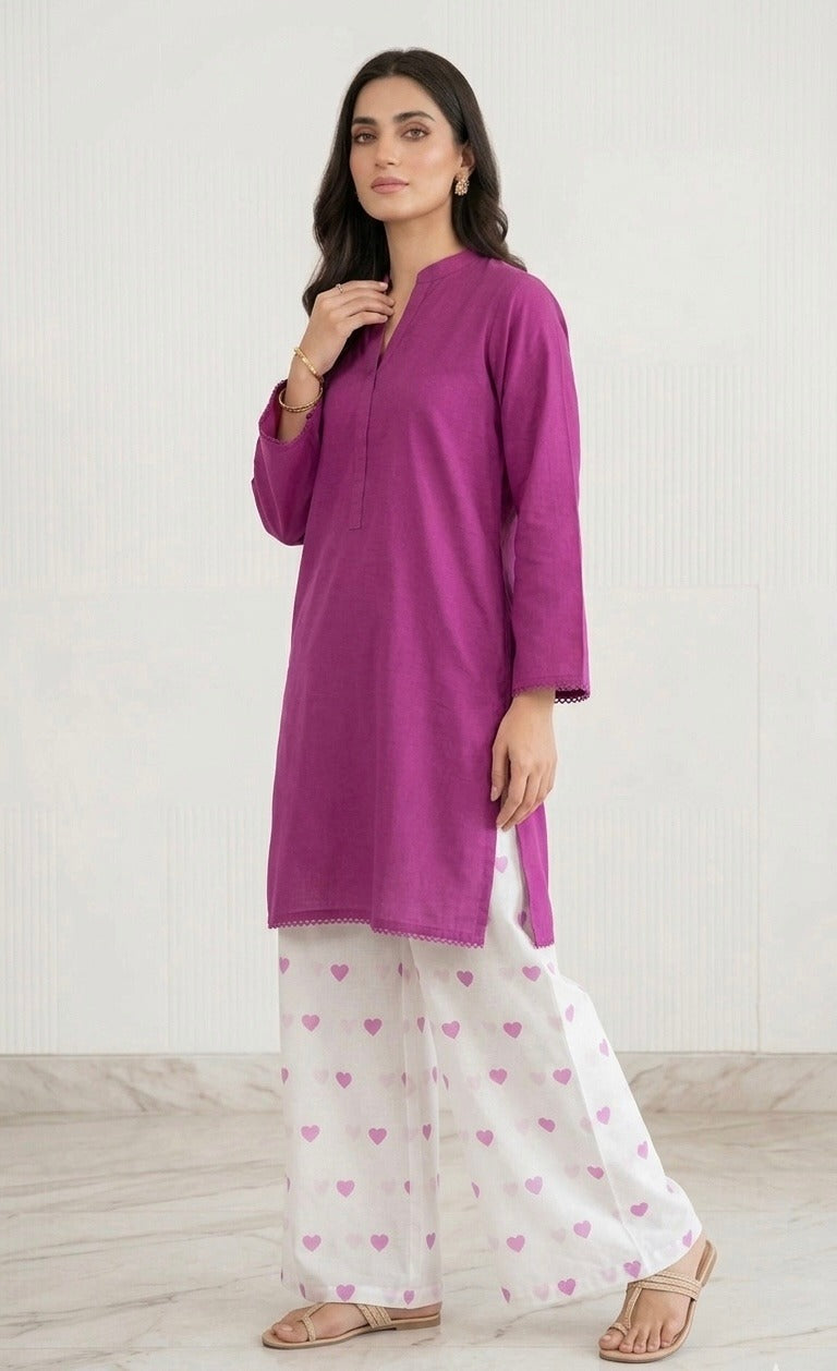 2PC Lawn Cotton Steam Printed Viral Heart Printed (Magenta)