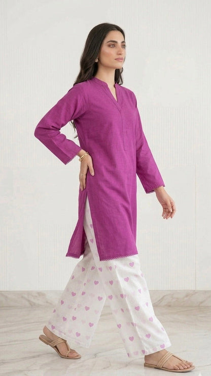 2PC Lawn Cotton Steam Printed Viral Heart Printed (Magenta)