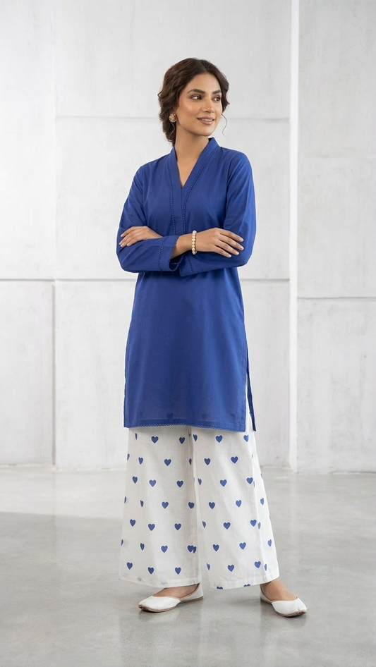 2PC Lawn Cotton Steam Printed Viral Heart Printed (Royal Blue)