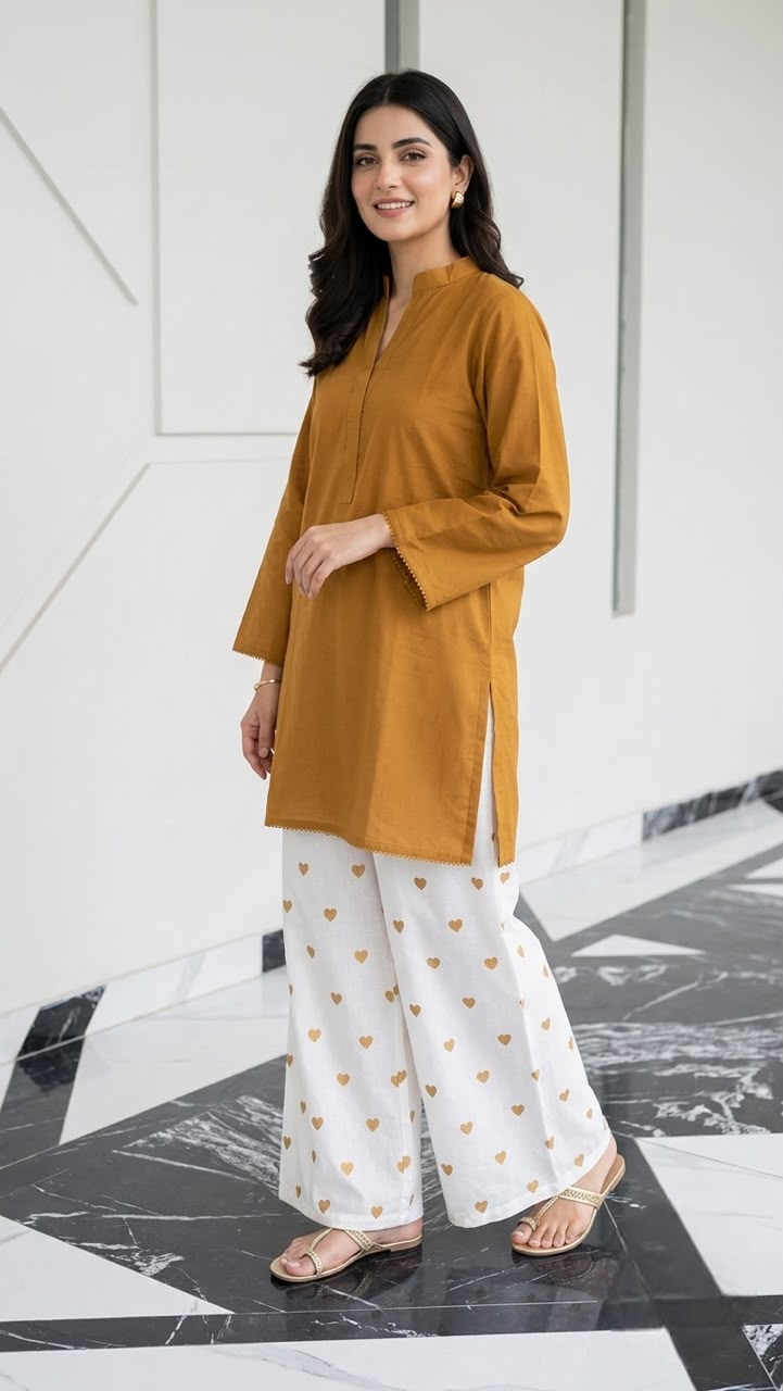 2PC Lawn Cotton Steam Printed Viral Heart Printed (Golden)