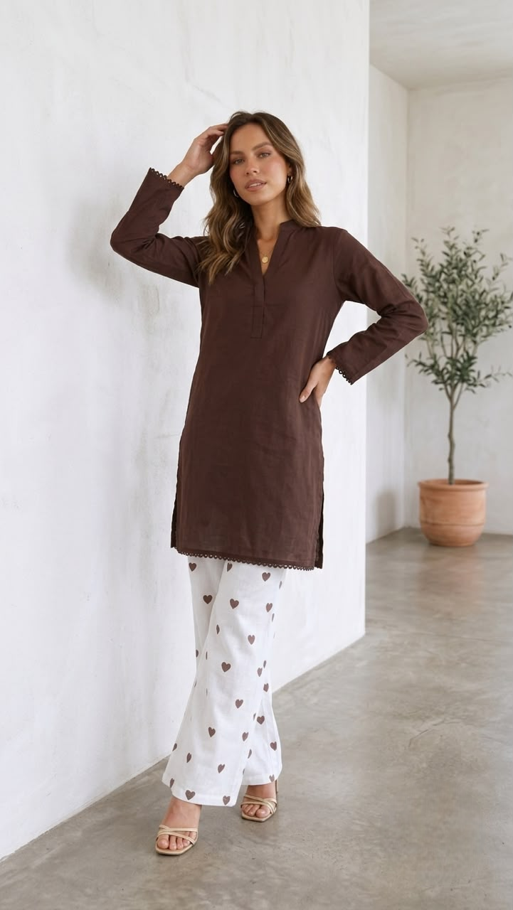 2PC Lawn Cotton Steam Printed Viral Heart Printed (Brown)
