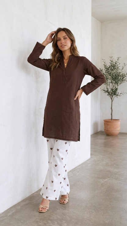2PC Lawn Cotton Steam Printed Viral Heart Printed (Brown)