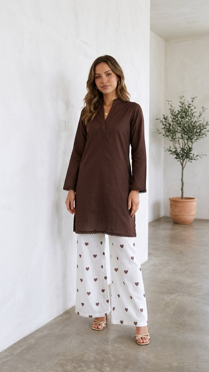 2PC Lawn Cotton Steam Printed Viral Heart Printed (Brown)