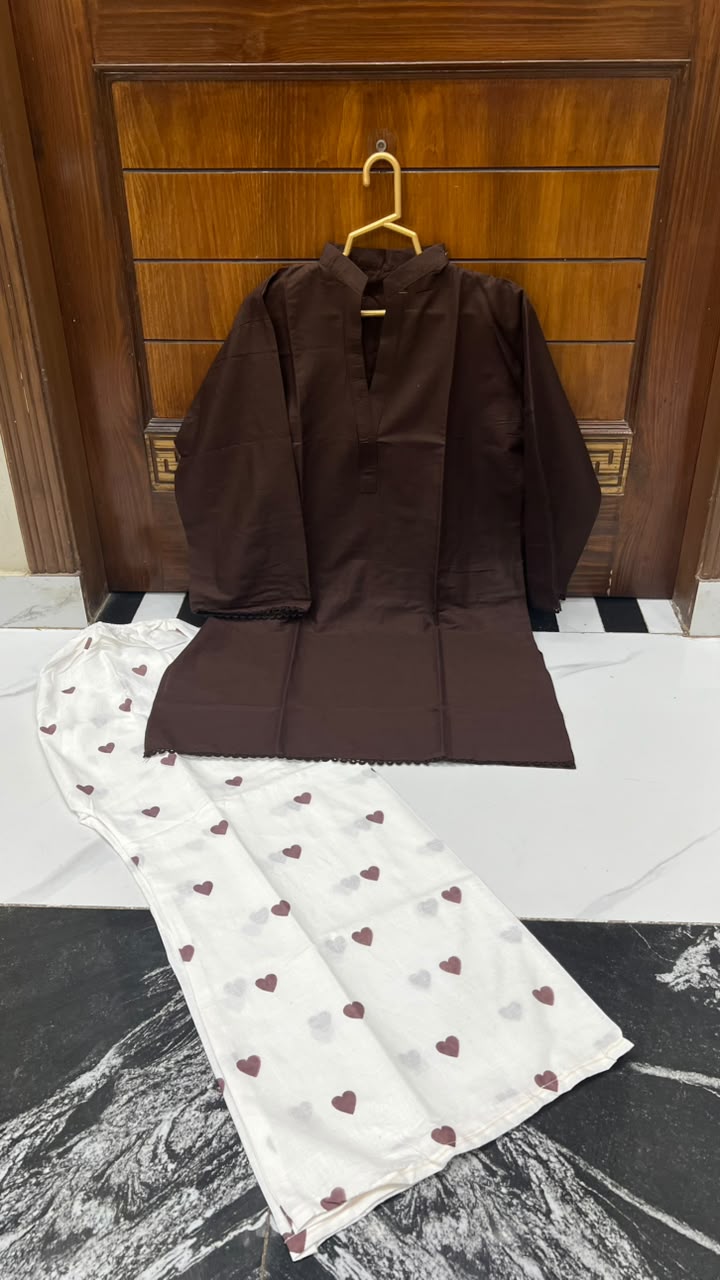 2PC Lawn Cotton Steam Printed Viral Heart Printed (Brown)