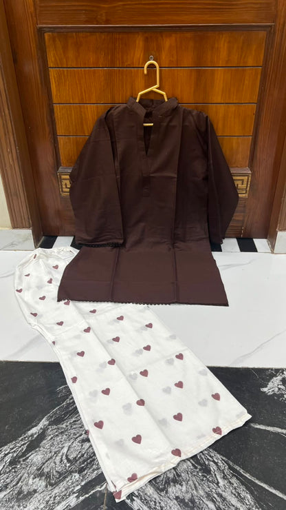 2PC Lawn Cotton Steam Printed Viral Heart Printed (Brown)