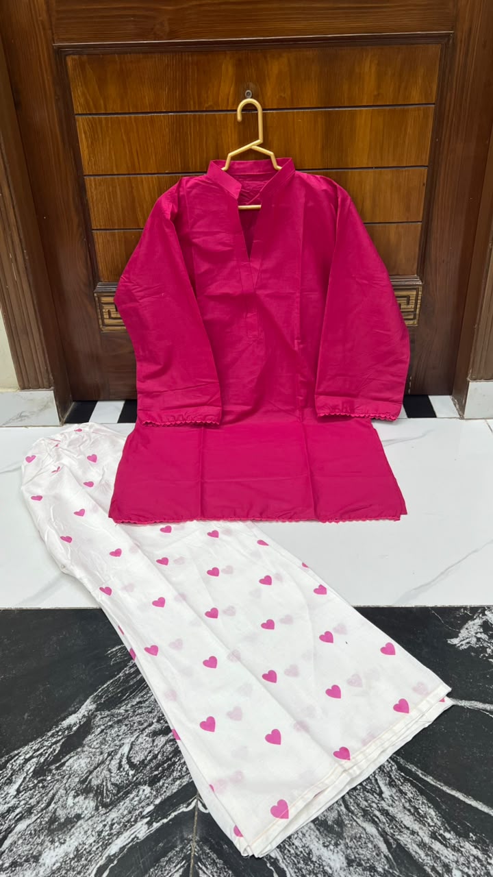 2PC Lawn Cotton Steam Printed Viral Heart Printed (Shoking Pink)
