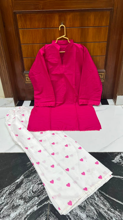 2PC Lawn Cotton Steam Printed Viral Heart Printed (Shoking Pink)