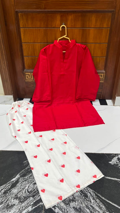 2PC Lawn Cotton Steam Printed Viral Heart Printed (Red)