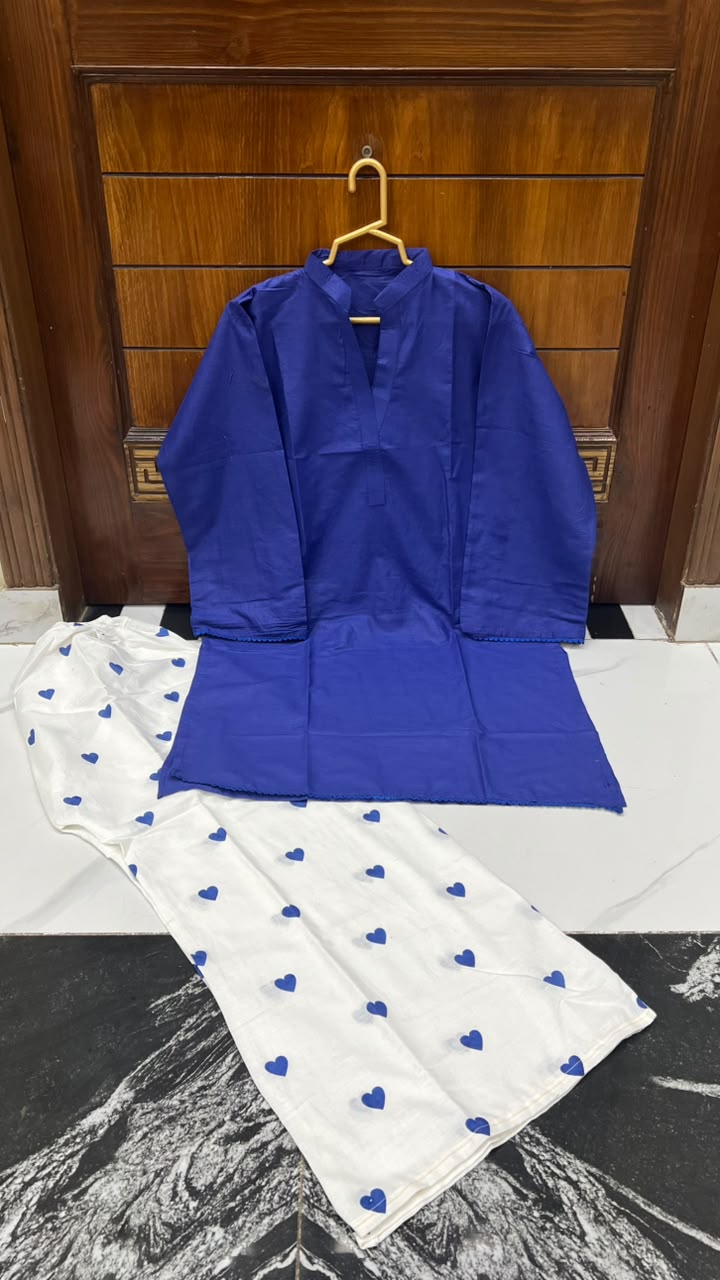 2PC Lawn Cotton Steam Printed Viral Heart Printed (Royal Blue)