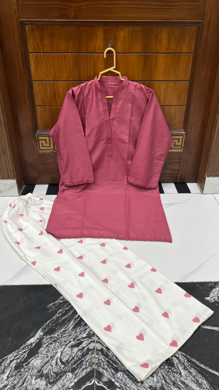 2PC Lawn Cotton Steam Printed Viral Heart Printed (Tea Pink)