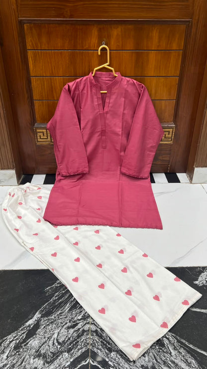 2PC Lawn Cotton Steam Printed Viral Heart Printed (Tea Pink)