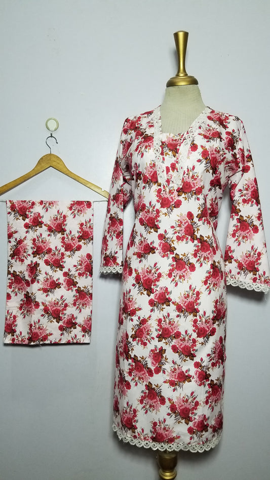 Cotton 2-Piece Stitched Set with Elegant Lace Detailing – Long Length Outfit (18)