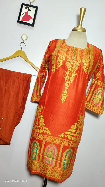 Classy Summer Arabic Lenan 2-Piece Suit (Musturd) (89)